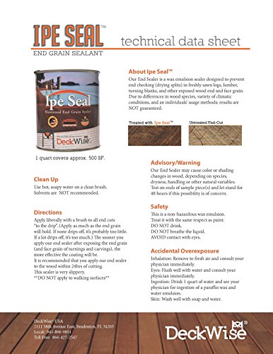 Image of DeckWise Ipe Seal Hardwood End Grain Sealant for Fresh Cut Board Ends or Turning Blanks (1-Quart)