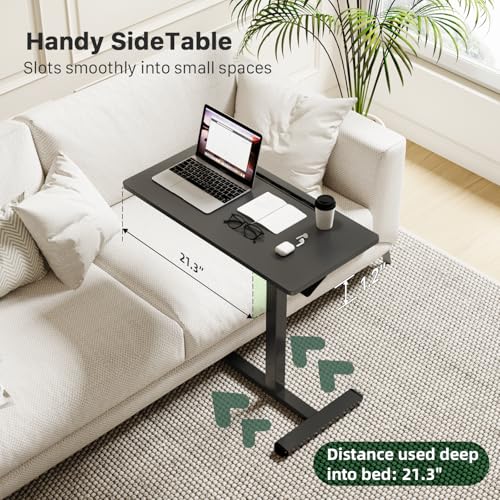 Image of Gibbon Mounts Mobile Standing Desk, Pneumatic Adjustable Rolling Desk(31.5 Inches), Portable Laptop Desk with Wheels, Overbed Bedside Table Laptop Table for Couch, Home, Office, Black