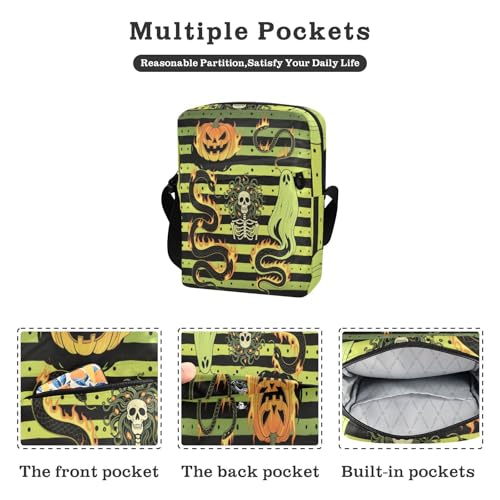 small messenger bag for men mens crossbody cross body purses for women Adjustable Strap for business business- Fire Halloween Snakes Stripe2