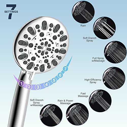 All Metal Shower Head,10 Inch High Pressure Rainfall Shower Head/Handheld Showerhead Combo With 12 Inch Adjustable Curved Shower Extension Arm,7-Spray,71-Inch Hose Adhesive Showerhead Holder,Chrome #TOP4