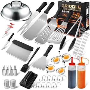 Griddle Accessories Kit, 43PCS Flat Top Grill Accessories Set for Blackstone and Camp Chef, BBQ Spatula Set with Enlarged Spatulas, Basting Cover, Scraper, Tongs for Outdoor