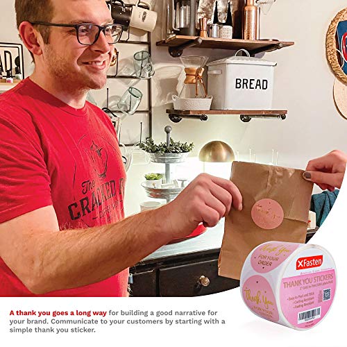 Xfasten Pink Thank You Stickers Roll For Small Business, 500 2-Inch Round Thank You Sticker Tags, Microwave-Safe Thank You Sticker Label Bulk For Packaging, Shipping, Shopping Bags And Envelopes #TOP3