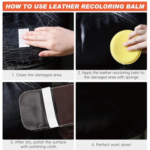 Grpoche Leather Recoloring Balm, 8OZ Leather Color Restorer for Couches, Black Leather Repair Kit for Furniture, Leather Couch Scratch Repair, Leather Dye Paint for Faded, Cracked And Damaged Leather - Thumbnail 4