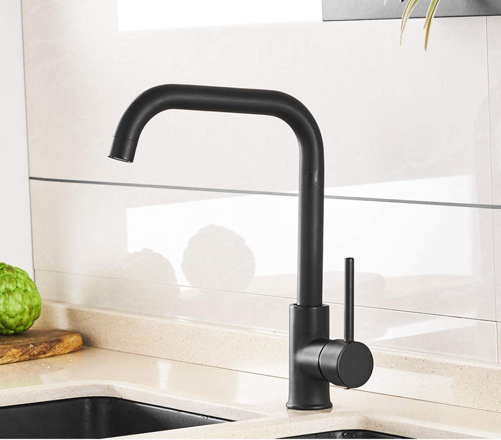 LAMGUL Grifo Grifo de Cocina Negro Grifo Mezclador Giratorio 360 para Cocina diseño de Goma grúa montada en Cubierta Caliente y fría para fregaderos Grifo de Agua