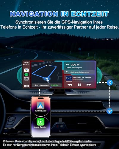 Elinsong Carplay Display, 10.26" Apple Carplay, Android Auto Display mit 1080P HD Rückfahrkamera & Frontkamera, GPS-Navigation, Premium-Sound, Sprachsteuerung, Zigarettenanzünder mit Zwei Anschlüssen, FM, AUX - Zusatzansicht 4 | Apple-CarPlay