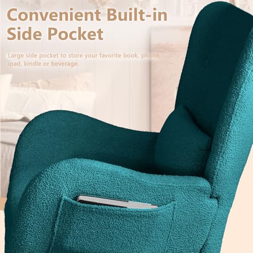 image for LEMBERI Rocking Chair Nursery, Teddy Upholstered Padded Seat Rocking C