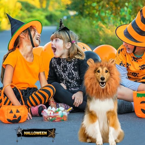 VIDSTW Lions Mane mit Realistische Ohren für Hundekostüm Löwenmähne Perücke Hundekostüm Einstellbar Halloween Löwenmähne Hund Kostüm Hund Tierverkleidung für Mittlere und Große Hunde (Rotbraun)