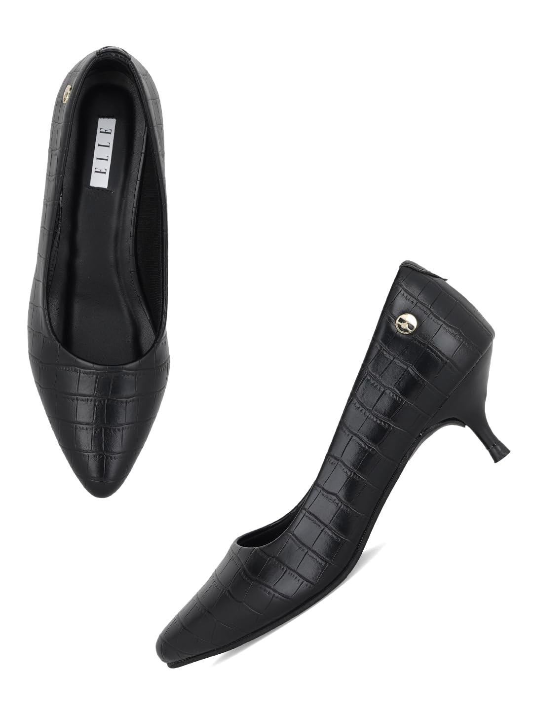 elle Women's Textured Kitten Heel Slip-On Pumps-picture-32