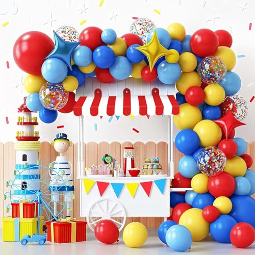 Image of 2 Piece Circus Awning Decoration 3D Carnival Tent Awning Wall Decorations for Circus Theme Party, Carnival Stand, Party Favors Supplies (Red and White)