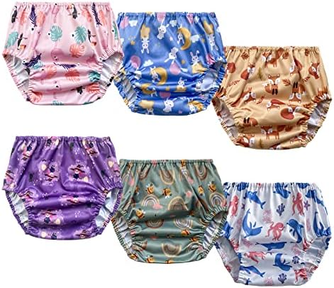 BISENKID 6 Packs Waterproof Plastic Underwear Covers for Potty Training Good Elastic Plastic Diaper Covers for Potty Training Pants and Cloth Diaper Girl 5t