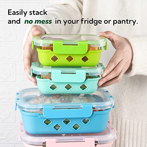 Yaryoung 10 Pack Glass Meal Prep Containers With Removable Silicone Sleeves,Food Storage Container Set With Airtight Lids (34Oz+12Oz) #TOP2