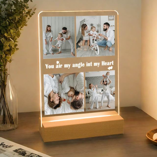 Personalised Birthday Gifts for Women & Men, Customised Photo Frames with Night Light, Personalised Acrylic Plaque, Personalised Couples Gifts for Anniversary, Birthday, Christmas