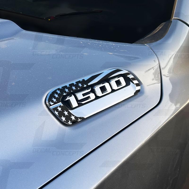 Decal Concepts American Flag Hood Emblem Accent Decal Kit for Dodge Ram (2019-2025)(Red/Clear/Blue)
