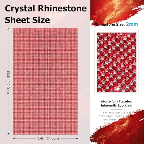 Bling Red Rhinestone Sheets Self Adhesive, 9.4x15.8 Inch Glitter Rhinestone Stickers Gems, Crystal Diamond Sticker for Car Craft DIY Decoration by MYYKO - Image 2