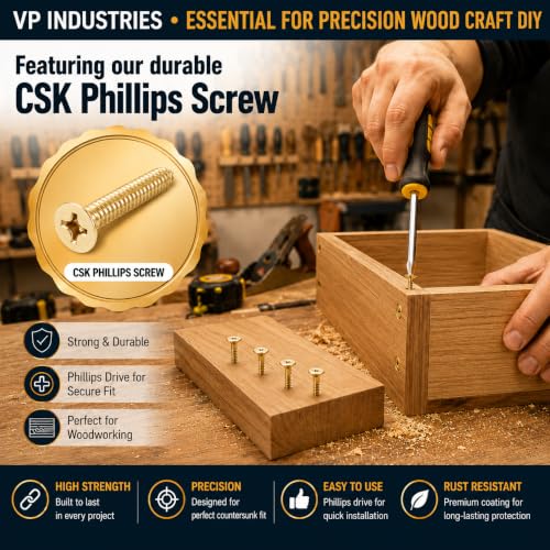 Image of By inchVP INDUSTRIES inch (Pcs-50) No.8x32 mm CSK Phillips Head Self-Tapping Screw - Brass Gold Finish, Star Slot, Philips Drive for Wood, Plywood & Plasterboards