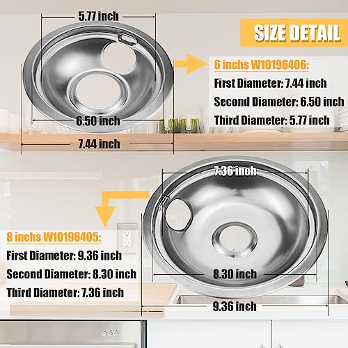 4 Pack Chrome Reflector Bowls Universal Drip Pan Kits Gas Stove Burner Rings Compatible For Whirlpool W10278125 W10196405 W10196406 #TOP1