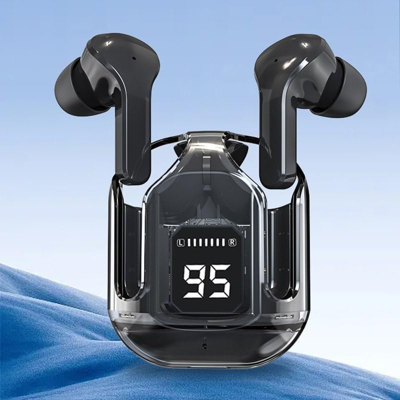 Image of Ultrapod Wireless Bluetooth in Ear Earbuds, Transparent Charging Case, Active Nois Cancellation, Led Digital Display, Quantum Sound Pods, Touch Control, Water Resistant Black