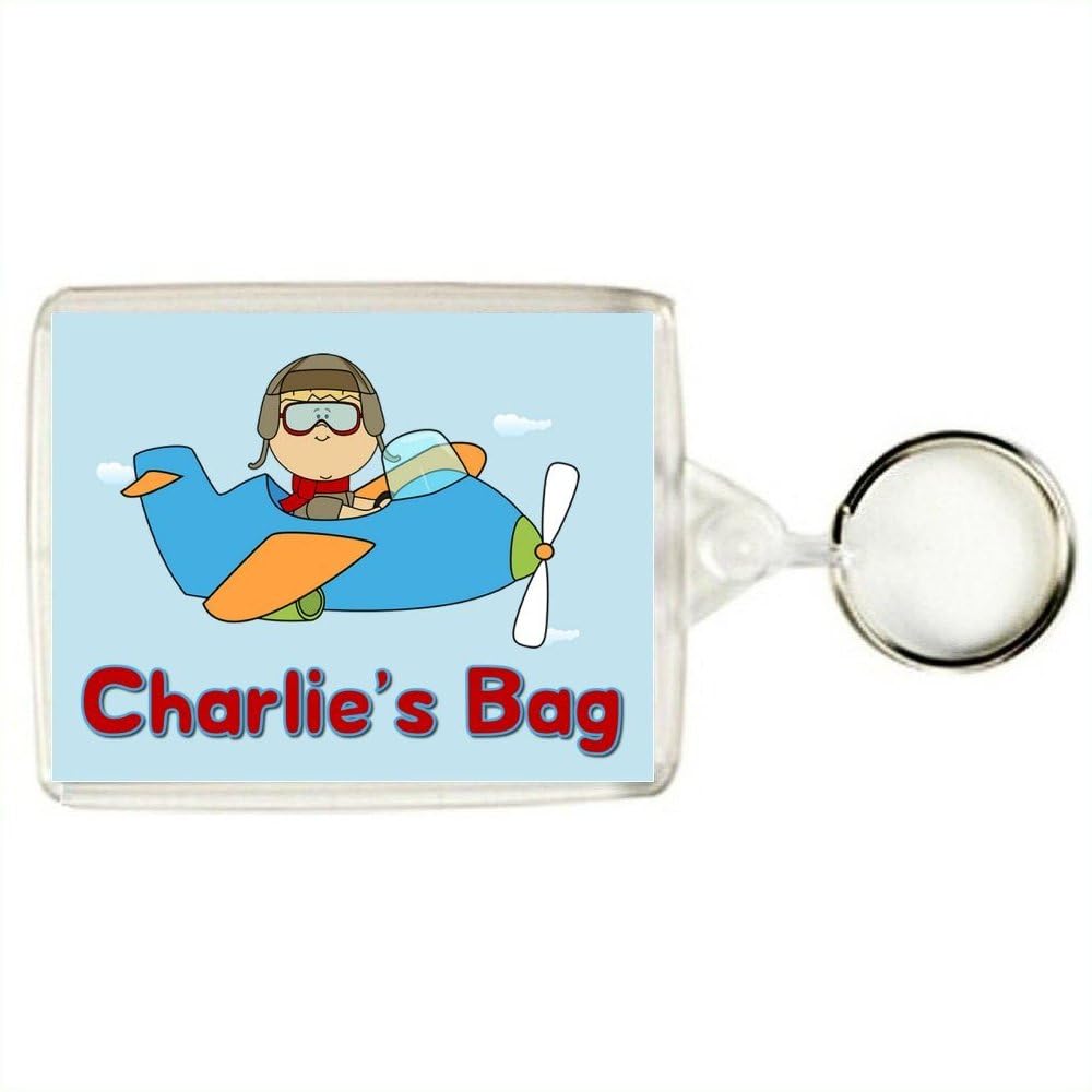 Personalised BOY FLYING AN AIRPLANE Keyring/Bag Tag - can be used as a keyring or to tag School Bags, Backpacks, Coats, Luggage etc