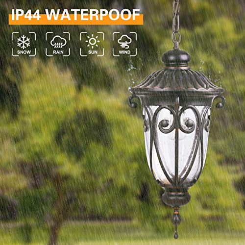 Goalplus Outdoor Pendant Light Fixture For Porch, 20 1/2" High Antique Bronze Hanging Patio Light Fixture, Exterior Waterproof Ceiling Hanging Lantern With Clear Seeded Glass, Lmp0519-M #TOP5