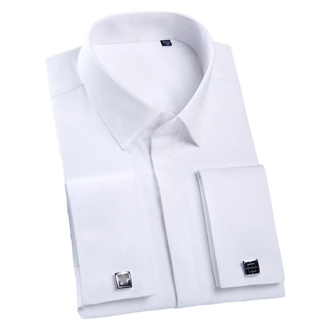 Yeuyyben Camicia da uomo con polsino francese con bottoni coperti a maniche lunghe camicie formali da uomo per feste di nozze gemelli da smoking camicie