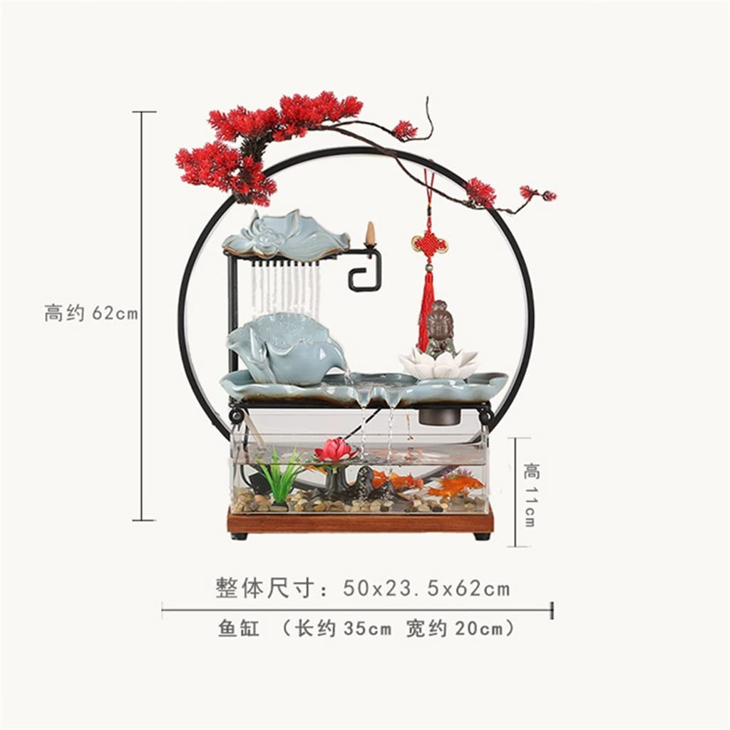 Flowing Water Decoration Light Ring Lucky Fish Tank Fountain Landscaping Tabletop It Will Run from Time to Time (Color : A)