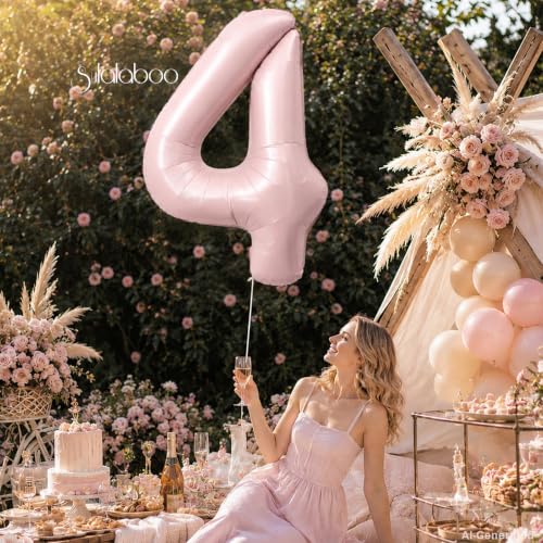 Image of 40 Inch Light Pink Number 4 Foil Big 0-9 Balloon Giant Digital | 4th for Birthday Anniversary Graduation Decorations