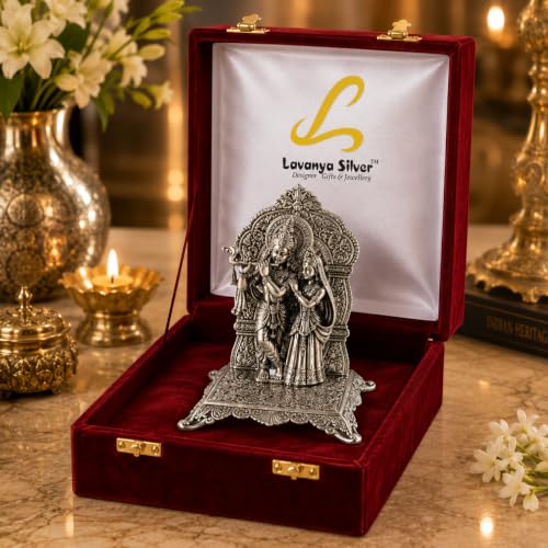 Image of Lavanaya Silver - Silver Plated God Idol Radha Krishna Statue |Showpiece with Premium Gift Box Packing (RKSC(RVB))