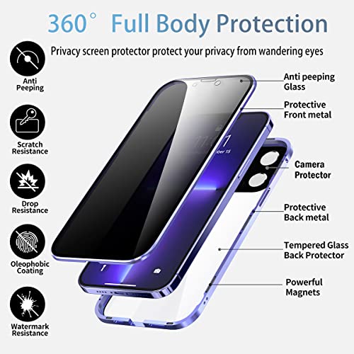 OMGZONE Case for iPhone 13 Pro Max Anti Peep Magnetic Cover,Screen Protector built-in Privacy Tempered Glass Full Cover with Camera Protector,360 Degree Metal Bumper Case for iPhone 13 Pro Max,Black - Image 3