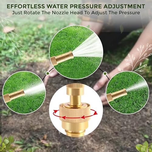 Image of Amazon Basics Brass Garden Hose Adapter with Adjustable Spray Patterns(Pack of 1)| High-Pressure Water Spray Gun for Plants and Car Wash| 1 /2 inch & 3 /4 inch Hose Compatibility | Corrosion-Resistant