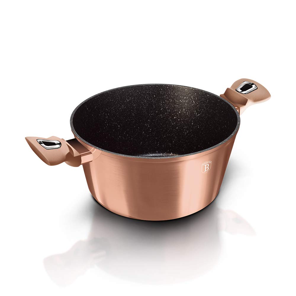 Berlinger Haus, Casserole avec couvercle, 24 cm, Collection Rose Gold, revêtement en marbre antiadhésif à 3 couches, Poignée de touche souple ergonomique, Pour tous feux