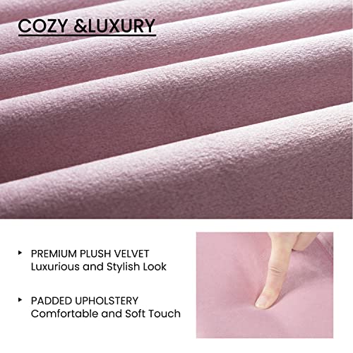 Sha Cerlin Queen Size Vertical Channel Platform Bed Frame/Velvet Upholstered Bed Frame With Headboard/Strong Wood Slats Support/Mattress Foundation/No Box Spring Needed/Pink #TOP4