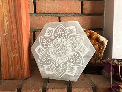 Etched Mandala 8" Selenite Charging Plate, 100% Genuine Ethically Mined Selenite E1055