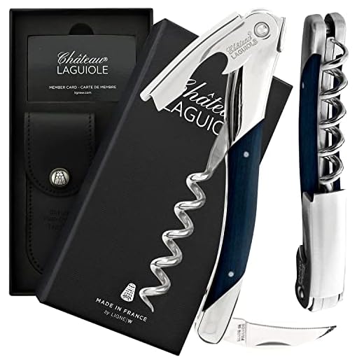 Château Laguiole Laguiole Grand Cru Corkscrew - Blue Stamina French Luxury Laguiole Wine Opener - Laguiole Wine Key Made in France - Wine Sommelier Wine Corkscrew Includes Leather Sheath & Gift Box