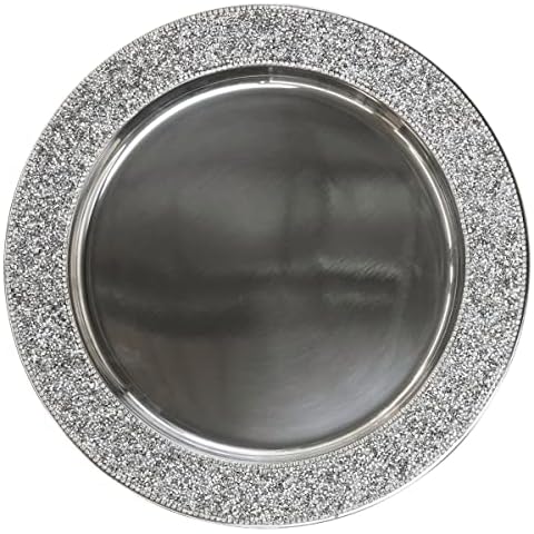Luminous Charger Plate, Sparkling Rhinestones, Protective Dinner Plate Server, For Formal Dining Table Setting, Event, Wedding, Silver, 13", Sold Individually Cover