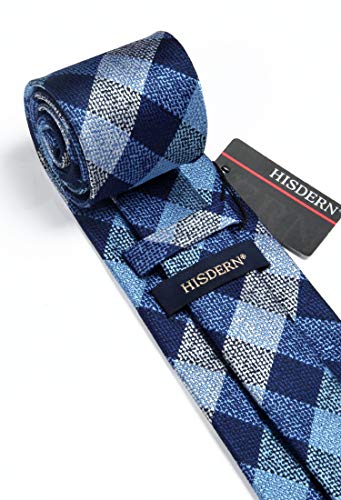 Image of HISDERN Mens Ties Plaid Tie and Pocket Square Set Classic Woven Formal Checkered Neckties & Handkerchief Wedding Party