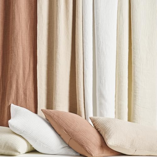 Image of EVERGRACEHOME Cotton Coverlet Set Full Queen Size 3 Pieces, Lightweight Soft Ribbed Matelasse Bedspread Quilt Set, Cozy Oversized Quilted Bedding Set with 2 Pillow Shams for All Seasons, Clay