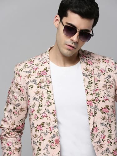 Image of SHOWOFFFF Men Printed Front-Open Casual Blazer | Notched Lapel Full Sleeves Cotton Blazer for Mens | Slim Fit Regular Length Blazer for Men's