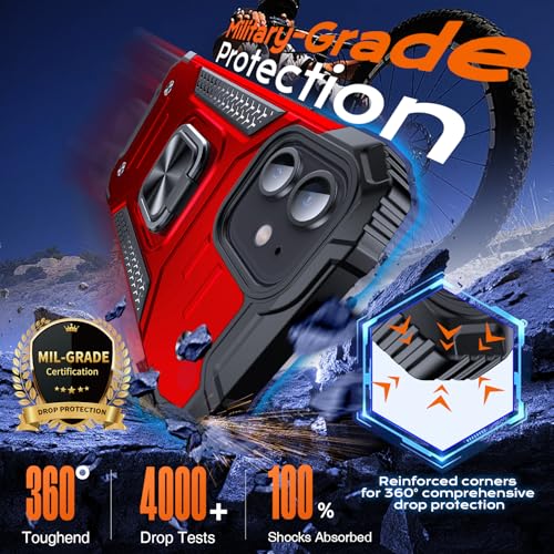 Image of Anqrp Heavy Duty Case for iPhone 12 Mini Case with Enhanced Ring Holder Grip Stand, Military Grade Shockproof Rugged Drop Protective Silicone Hard Slim iPhone 12 Mini Phone Case Cover,Corail Red