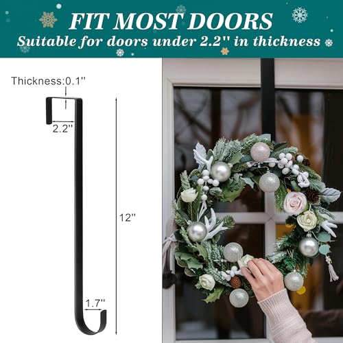 Image of HOOSUN Wreath Hangers for Front Door,4th of July Decorations,12 inch Patriotic Wreath Hook Holder Over The Door Hooks Hanger,Metal Garland Hangers Hook for Patriotic Independence Porch Decor (4 Pack)
