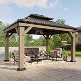 Aoxun 10' x 12' Outdoor Wood Gazebo, Hardtop Gazebo Permanent Wooden Pavilion...