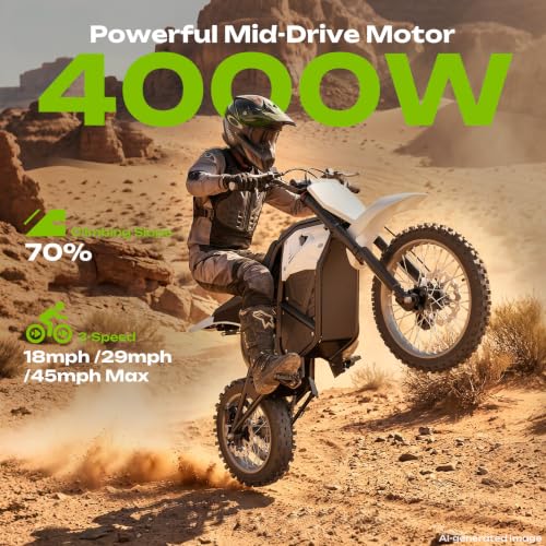 Image of Windone RM7 Pro Electric Dirt Bike, 60V 20.8Ah, 45MPH Max Speed Electric Motorcycle, 4000W Ebike, 14 inch /12 inch Off-Road Tire E-Bike, Dual Hydraulic Brakes, Full Suspension, Fit Age 13+
