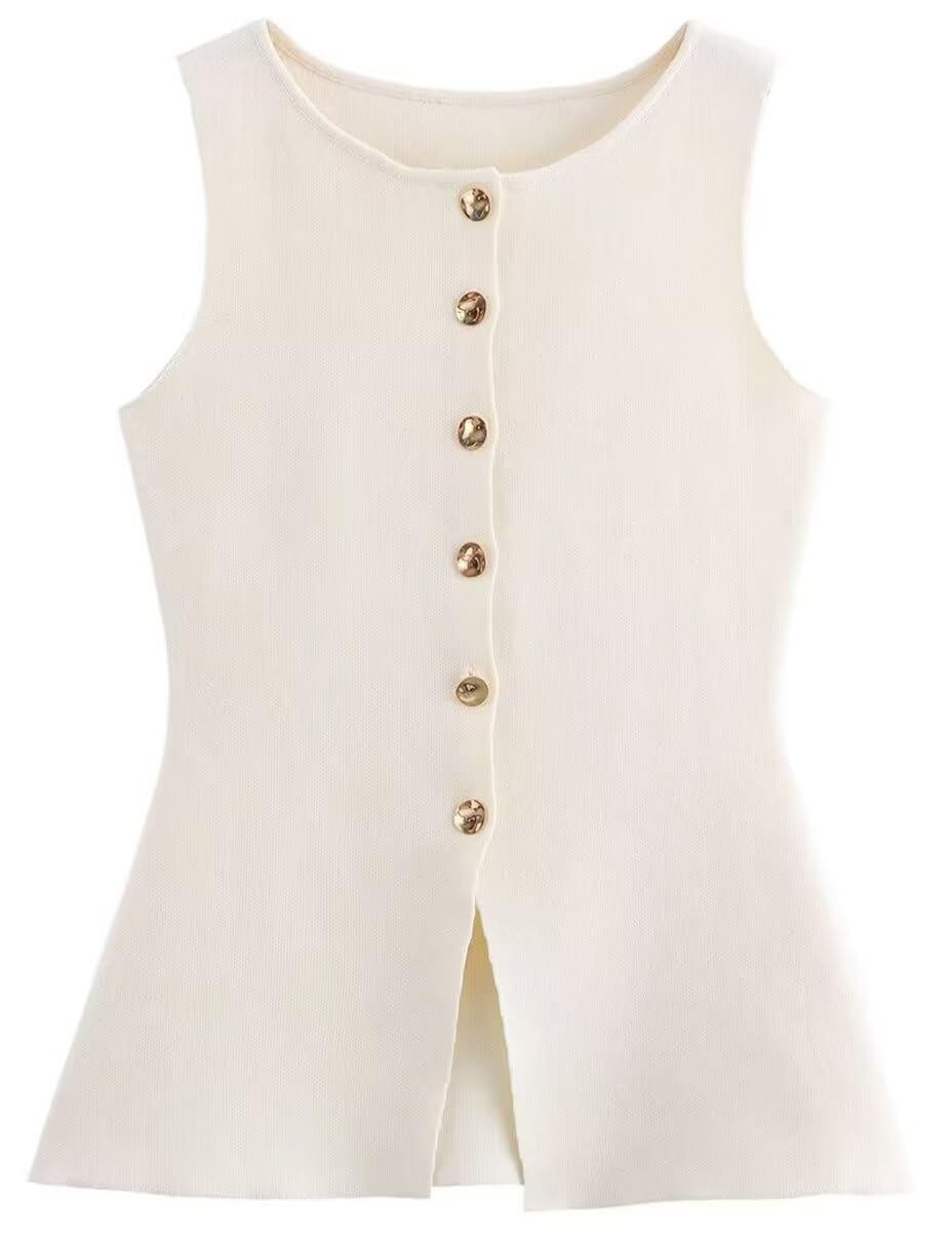 Womens Sweater Vest Sleeveless Button Down Round Neck Knitted Tank Tops Casual Cardigan for Women HXH07