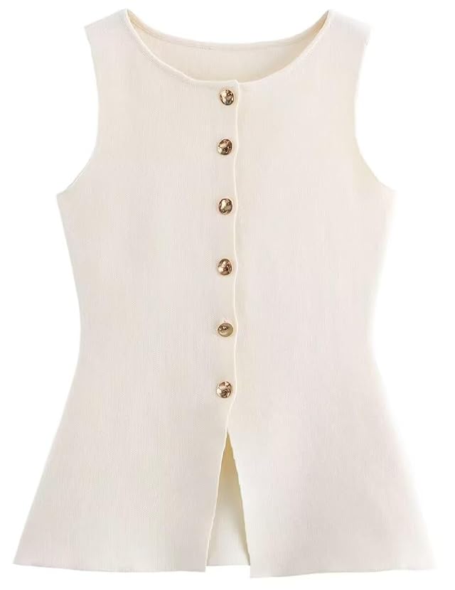 Womens Sweater Vest Sleeveless Button Down Round Neck Knitted Tank Tops Casual Cardigan for Women HXH07
