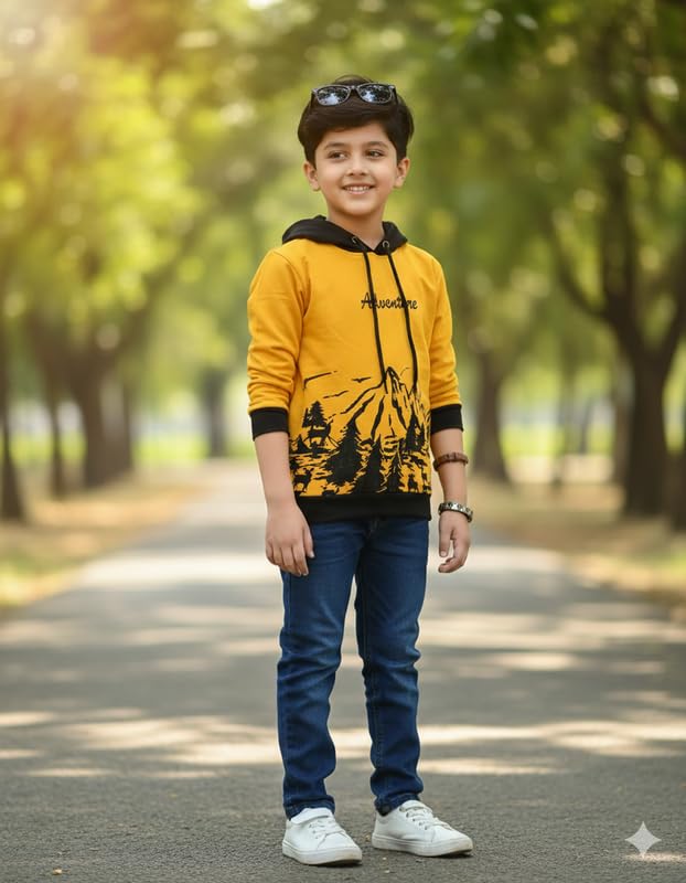 Image of Kids Boys & Girls Cotton Hooded Neck Full Sleeves Printed T-Shirt|Trendy Adventure Edition T Shirts for Kids