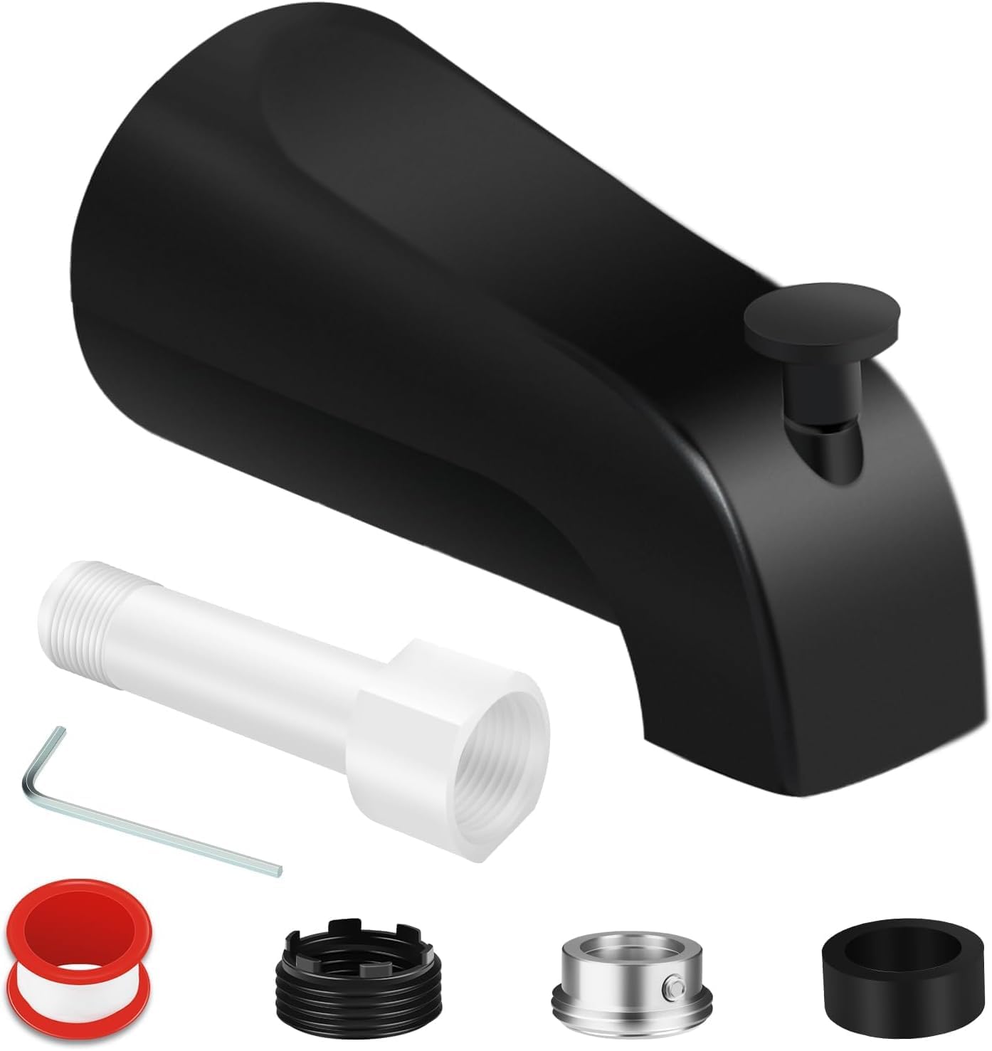 Universal Tub Spout for 1/2" Copper Pipe, 1/2" IPS and 3/4" IPS, Bathtub Faucet with Diverter and Adapter and Hex Wrench (Matte Black) (Black)