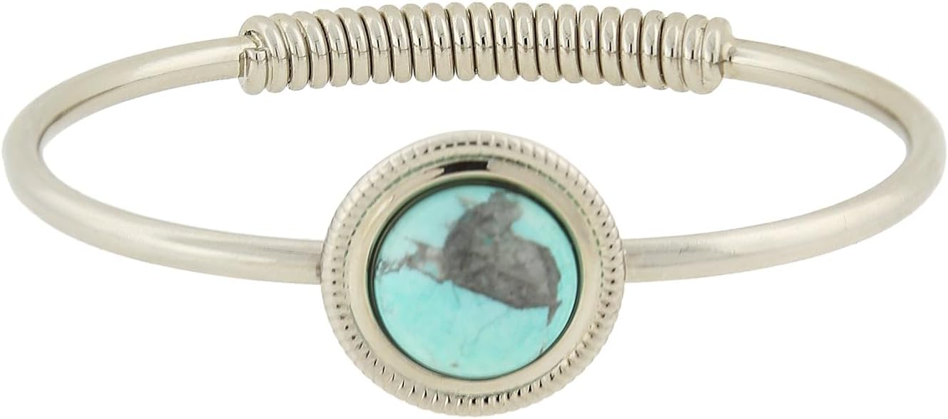 1928 Jewelry For Women Semi Precious Round Gemstone Silver Tone Spring Hinge Minimalist Bracelet