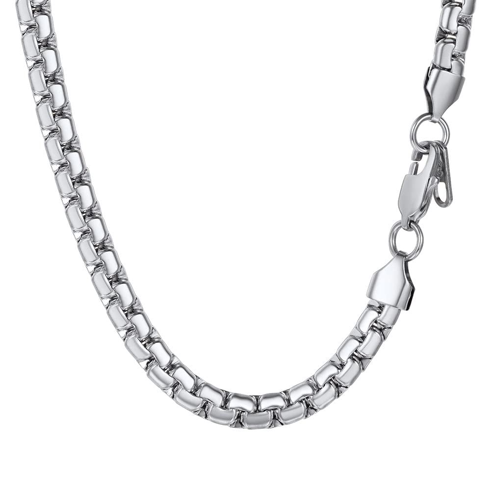 PROSTEEL Uomo Collana Catena Scatola Piatta Grande Robusta Sottile, Larghezza 4 mm 6 mm, Acciaio Inossidabile/Placcato Oro 18K, Stile Hip Hop Punk, Argento Nero Oro, Regalo Perfettto (con Confezione)