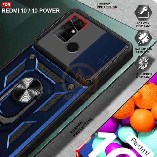 Image of Armor Bumper Back Cover Case for REDMI 10 /10 Power | Rotating Camera Cover, Ring Holder & Kickstand | Heavy Duty & 360 Degree Protection REDMI 10 /10 Power Back Cover (Blue)