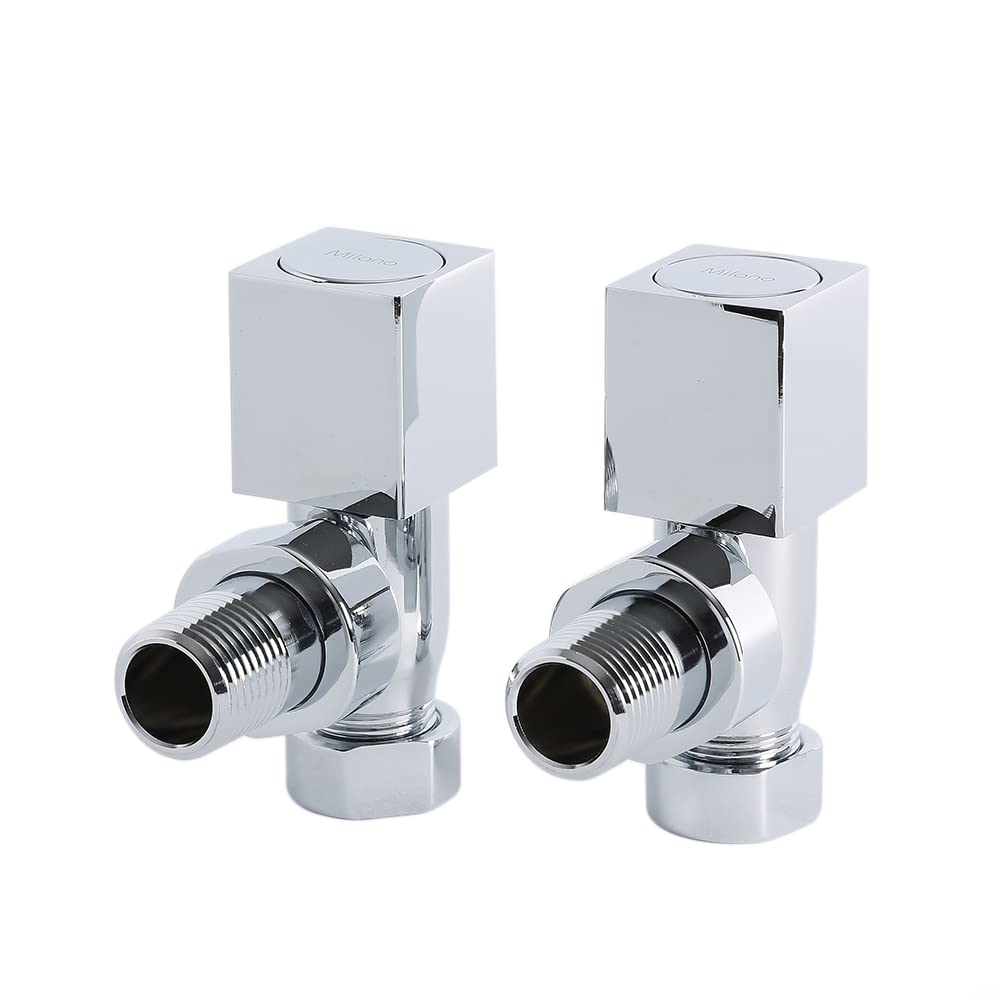 Milano Chrome - Angled Chrome Angled Heated Towel Rail Square Radiator Valves