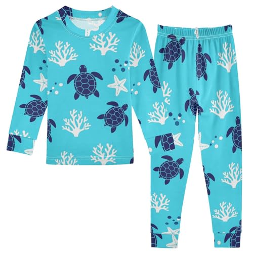 Pajama Sets Long Sleeve Turtle Coral Starfish Pattern Soft Comfy Sleepwear 2 Piece PJS 3-8T